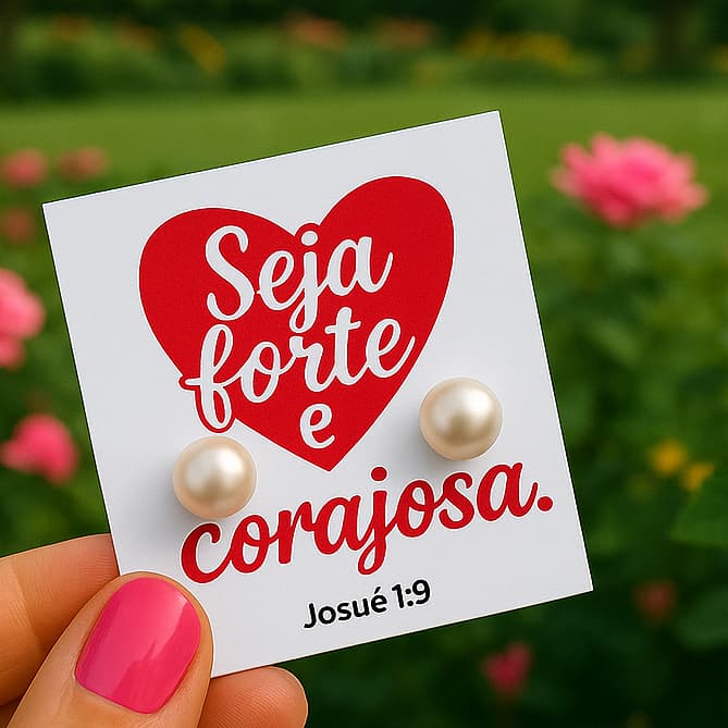 50 Pares de brinco Perola com tag Mimo para cliente Mensagem Biblica
