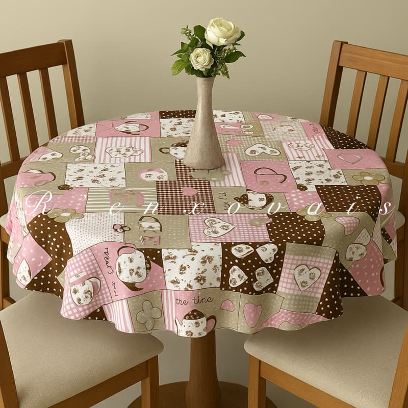 Toalha de Mesa Redonda Estampada para Mesa 4 Lugares – Cozinha e Sala Decorativa