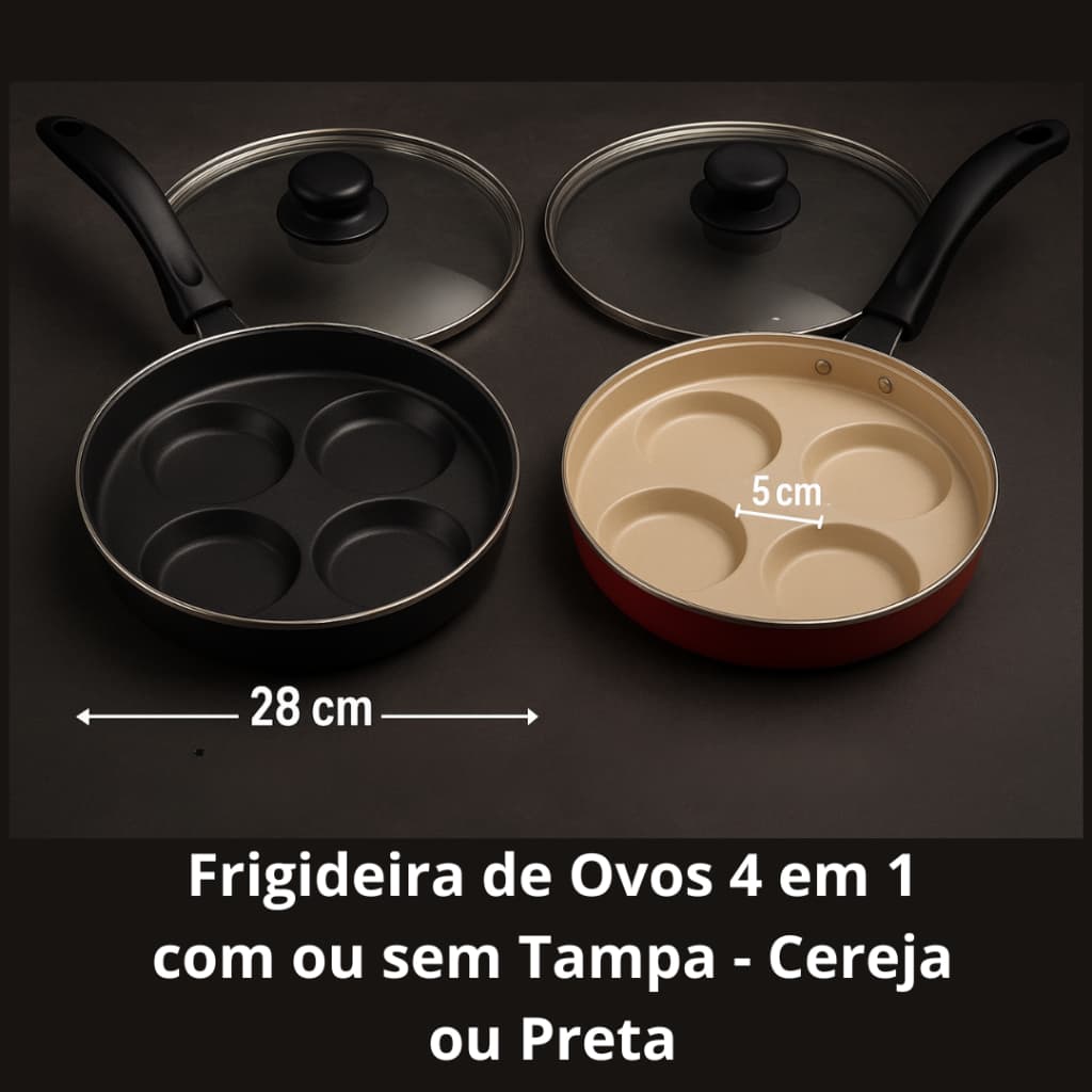 Frigideira 4 em 1 Premium – 28cm C/Tampa S/Tampa Vidro - Panela Revestimento Antiaderente 2 Cores
