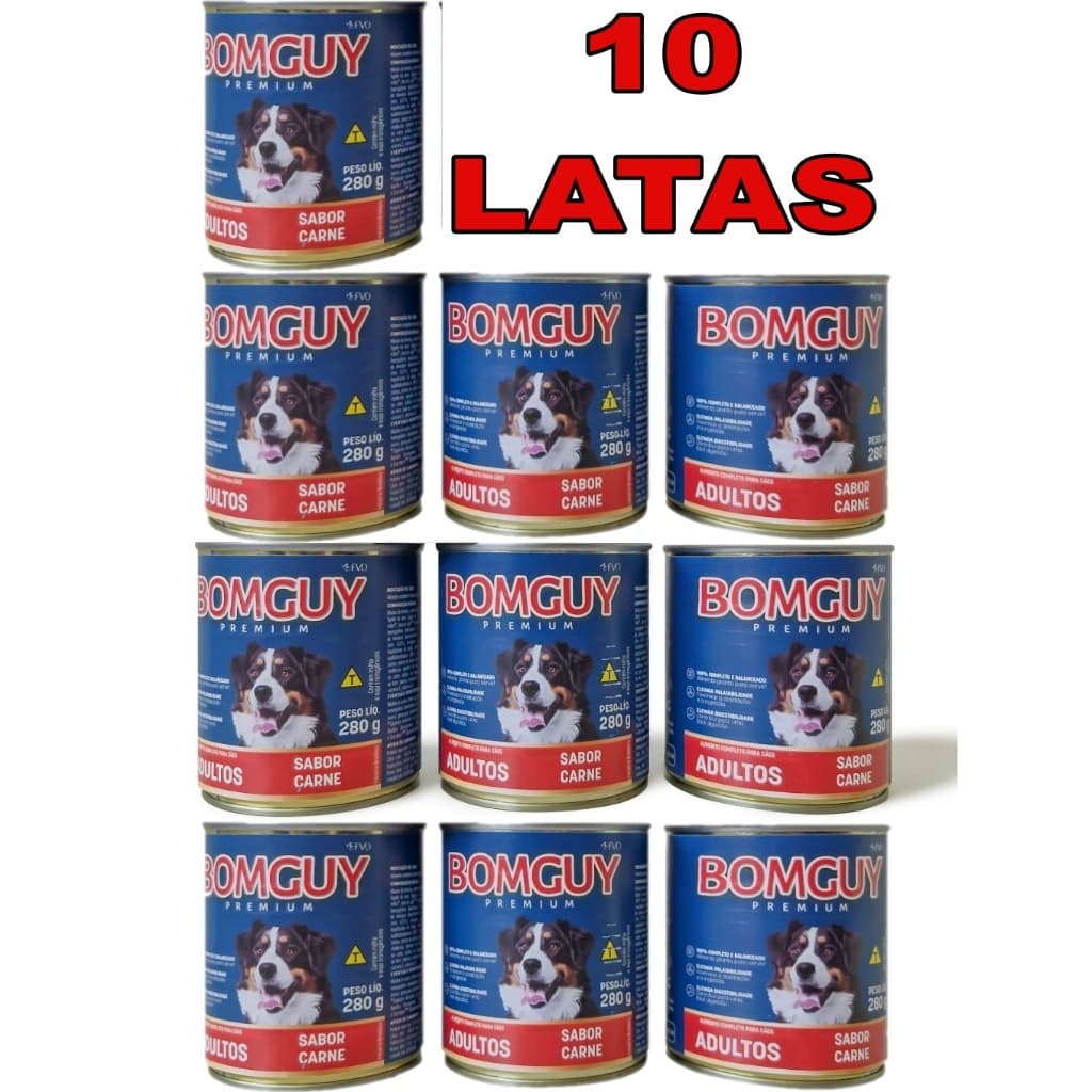 Kit 10 Bomguy Premium Patê Em Lata Sabores Carne, Frango e Figado Ração Úmida para Cães 280g - FVO