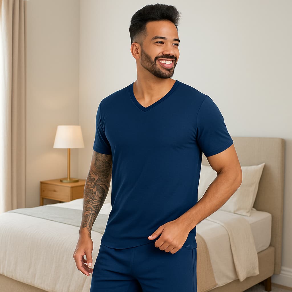 Pijama Masculino Manga Curta Adulto Short Curto Conjunto Confortável Original