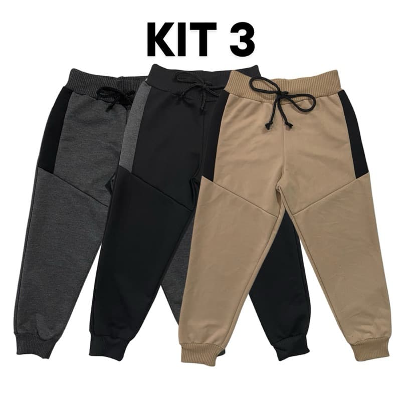 Kit 3 Calça de Moletom Moletinho Menino Infantil com Cadarço Quentinha Confortável Estilosa