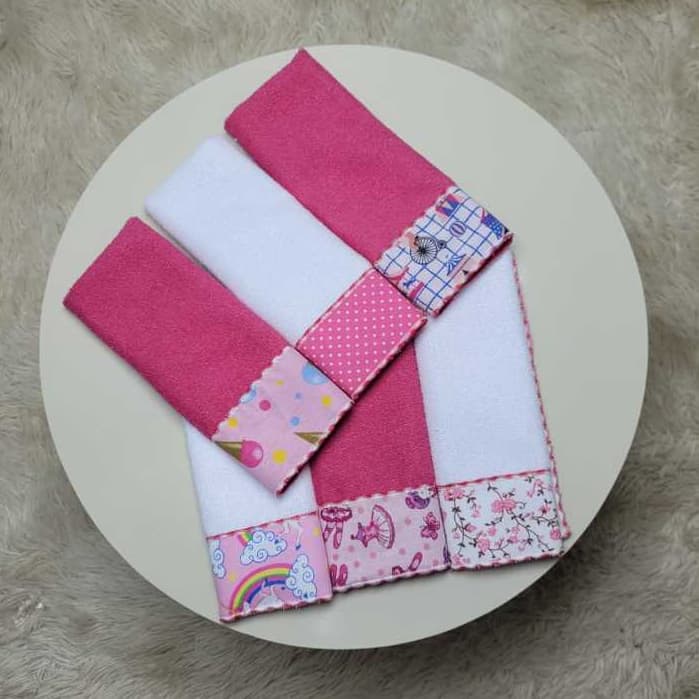Toalha de Ombro Boca Babete Kit com 06 Unidades Tecido Estampado 100% Algodão Atoalhado Felpudo