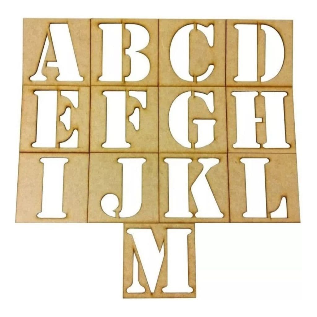 Kit Stencil De Letras E Numeros 10cm Em Mdf Cru Alfabetização