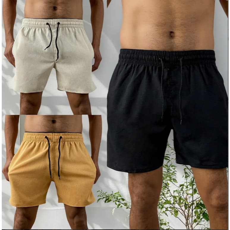 KIT 3 short bermudas masculino em LINHO PREMIUM com 2 bolsos lateral