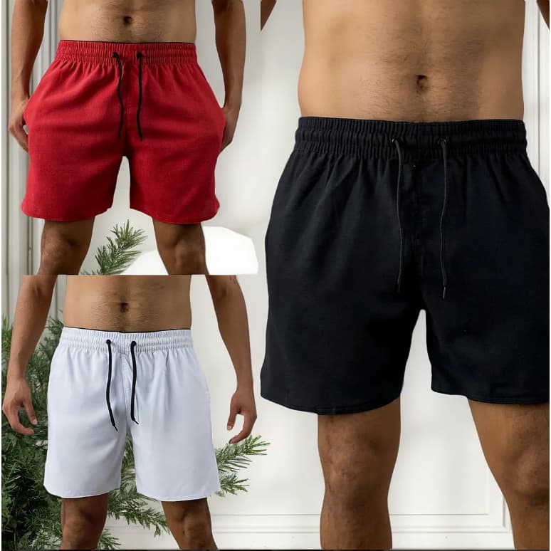 KIT 3 short bermudas masculino em LINHO PREMIUM conforto com 2 bolsos lateral