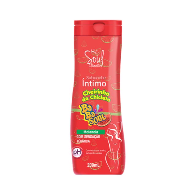 Soul Cosméticos Sabonete Liquido Intimo Cheirinho de Chiclete Babasoul Melancia 200ml