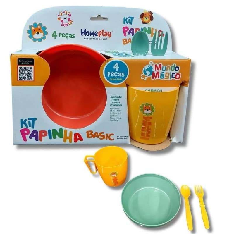 Kit Alimentação Infantil 4 Peças – Papinha para Bebê com Colher, Prato, Tigela e Copo