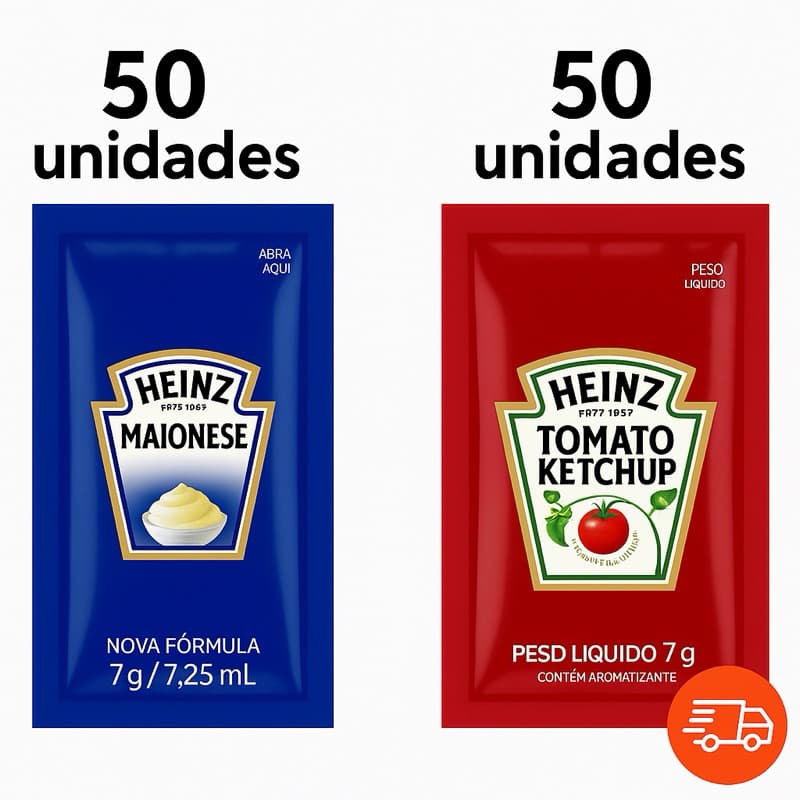 50 sachês Heinz Maionese e Ketchup 7g cada ideal para lanches porções food service viagem