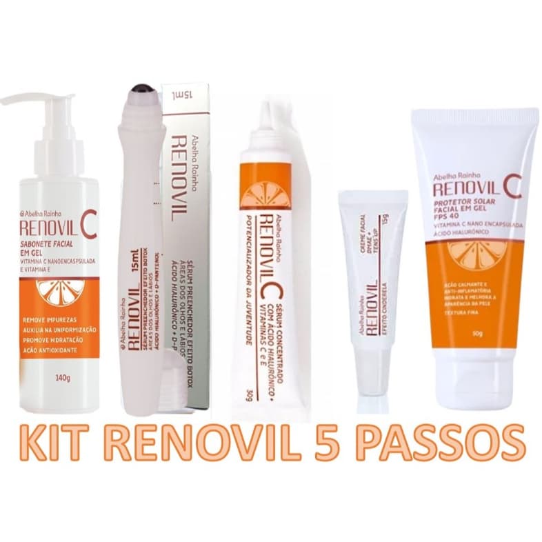 Kit 5 Produtos Renovil Vitamina C - Pele Firme e Iluminada - Abelha Rainha