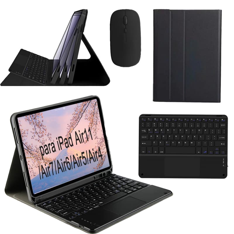 Capa protetora para tablet + teclado touch ABNT2 + mouse sem fio para iPad Air11/Air7/Air6/Air5/Air4 (10,9"/11")