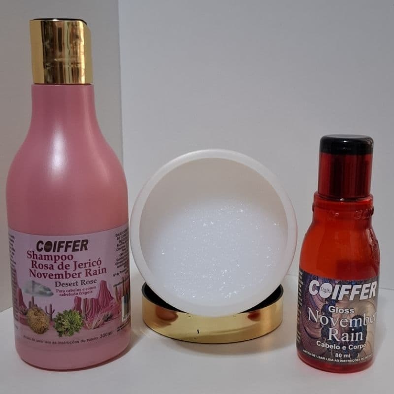 KIT NOVEMBER RAIN CABELOS FRAGEIS OU COM QUEBRA POS QUIMICA OU EXCESSO DE CHAPA COIFFER C/3