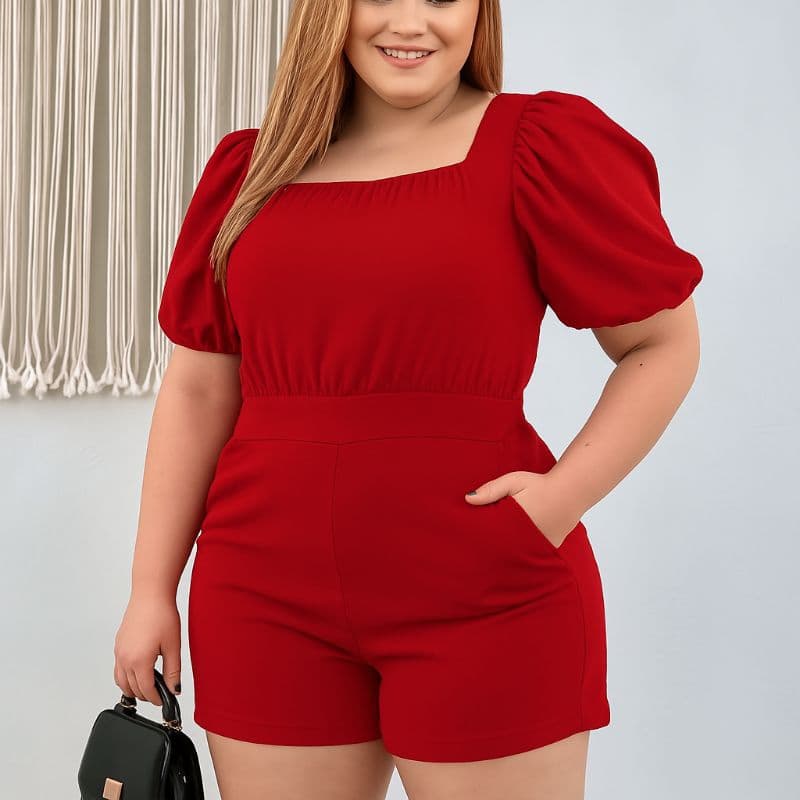 Macaquinho Plus Size Curto GG Tendência Verão Macacão 07.