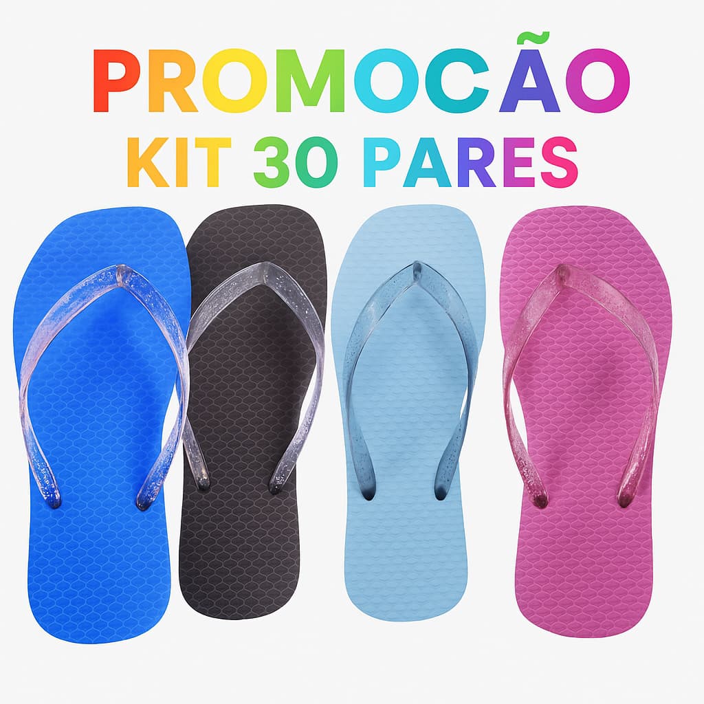 Promoção Kit 30 Pares Chinelo Feminino De Dedo Várias Cores Macio Leve Barato Tira Brilhante