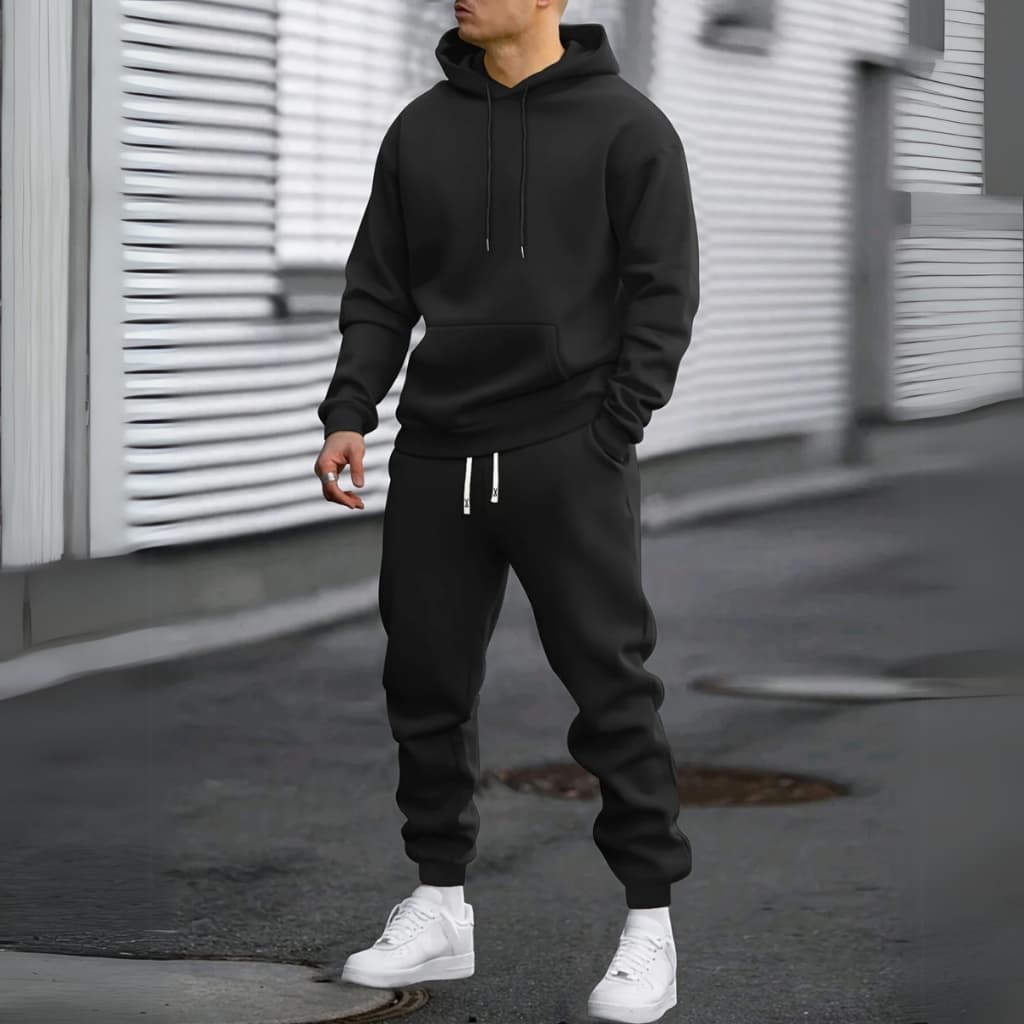 Conjunto Moletom Masculino Liso Confortável Algodão Tendência Inverno Flanelado