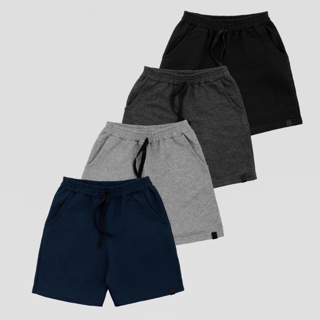 Kit 4 Bermudas Moletom Infantil Menino Com Bolsos 4/6/8/10/12