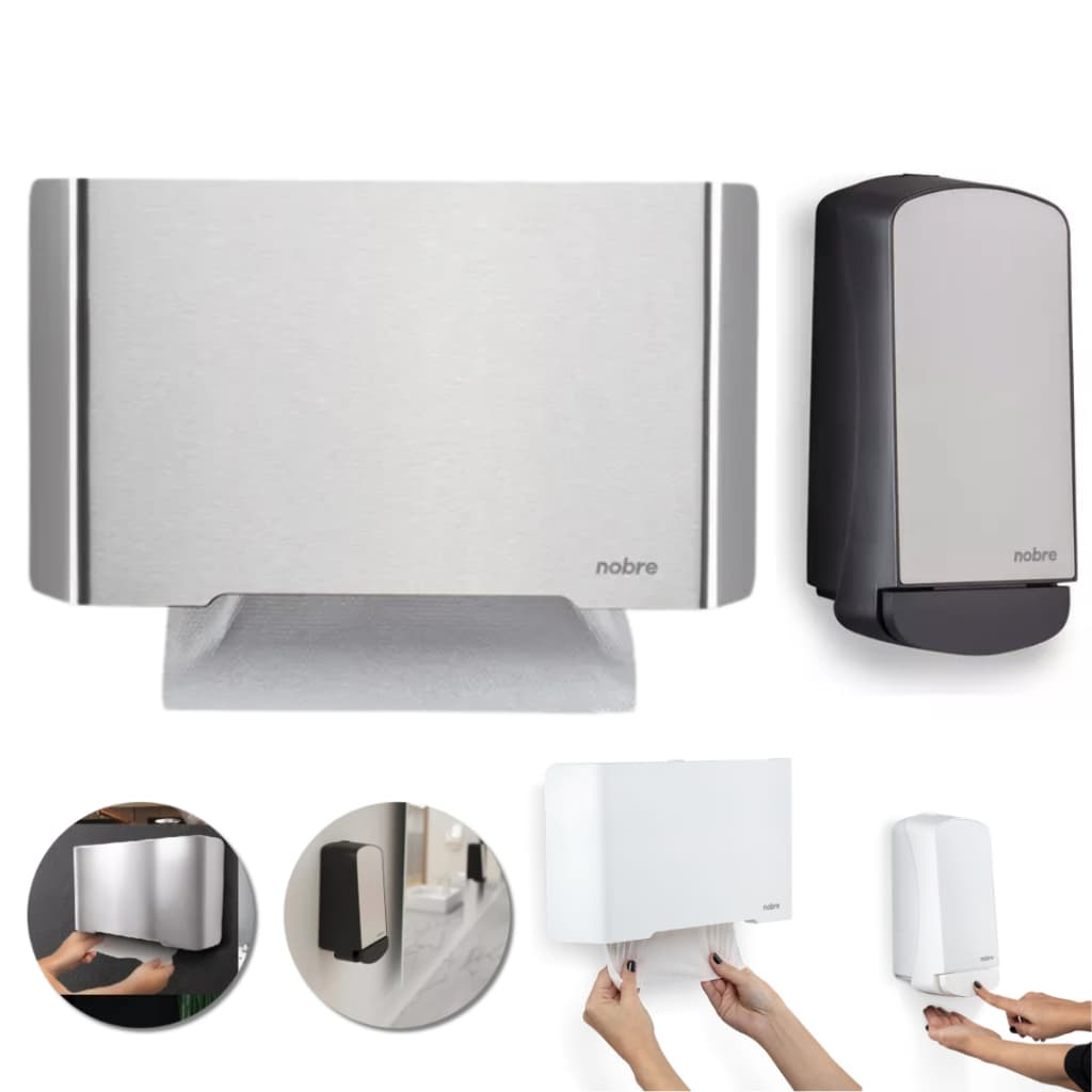 Kit Dispenser Saboneteira Álcool em gel Sabonete Inox 800ml+ Porta Papel Toalheiro Inox