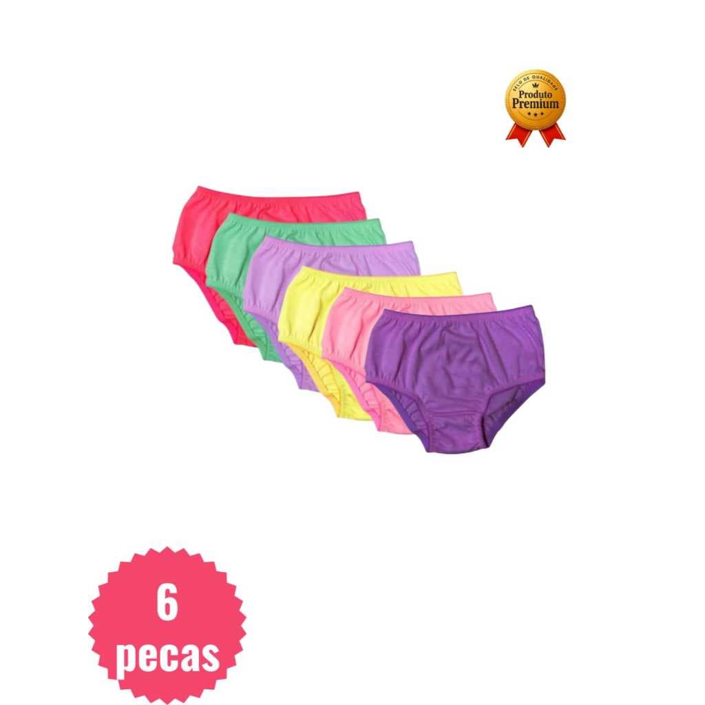 Kit 6 Calcinha infantil com forro MODELO LISA 100% algodao CORES VARIADAS PRODUTO PREMIUM