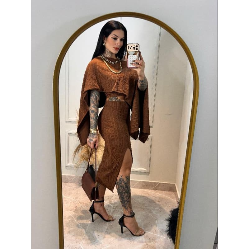 CONJUNTO BLUSA,TOP E SAIA TRÊS PEÇAS INVERNO 2025