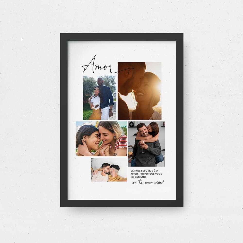 Presente Quadro Amor 5 Fotos Casal Dupla Dedicatória Personalizado