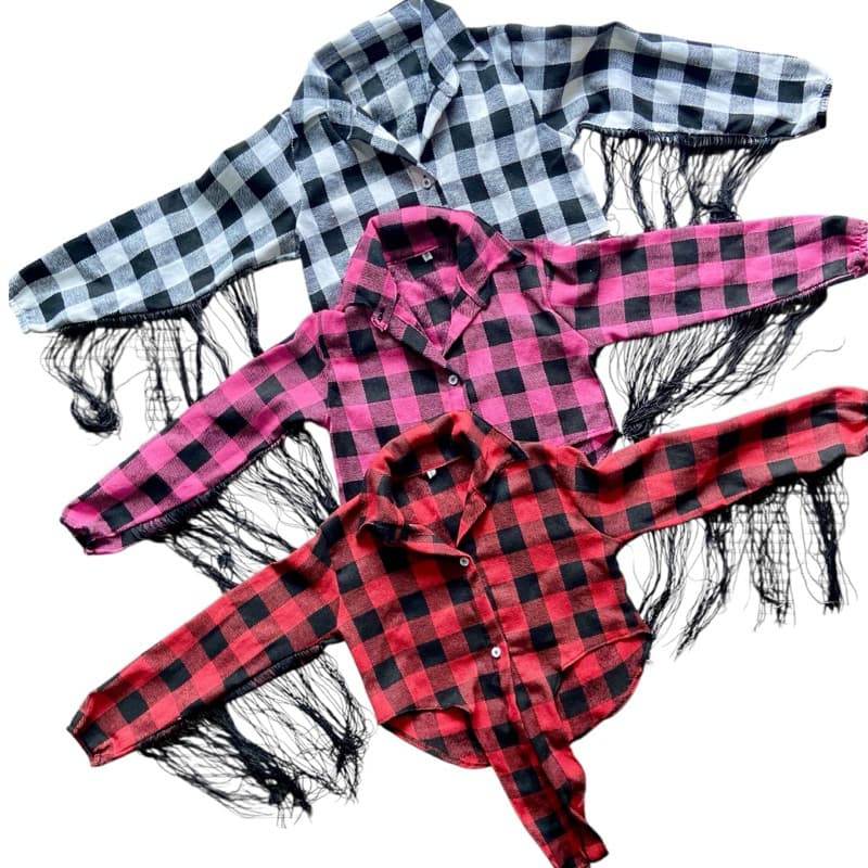Camisa Flanelada Xadrez Infantil Feminina c/ Franja Festa Junina/São João
