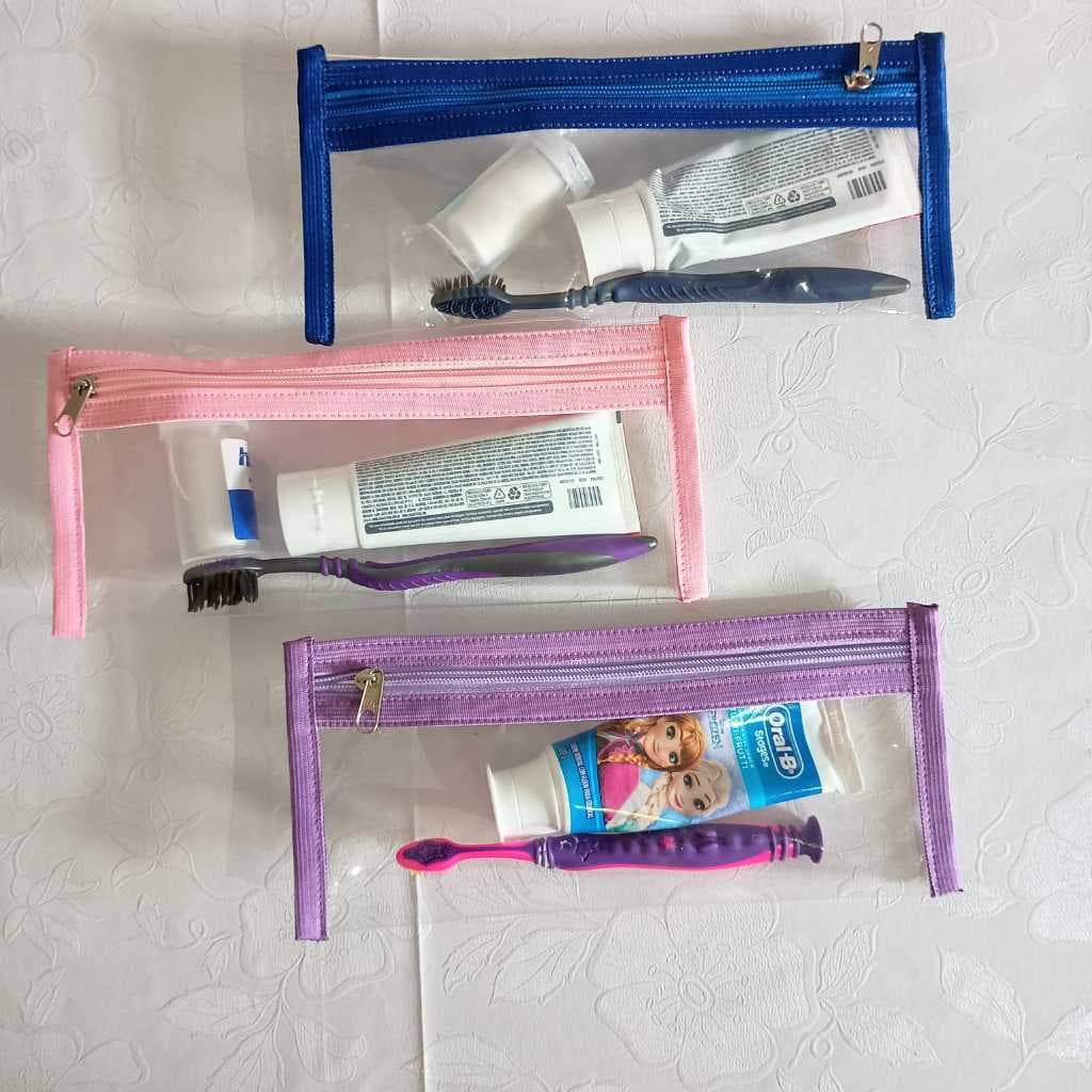 Necessaire Transparente Kit Higiene Pessoal 26x11cm Porta Escova e Creme Dental com Zíper