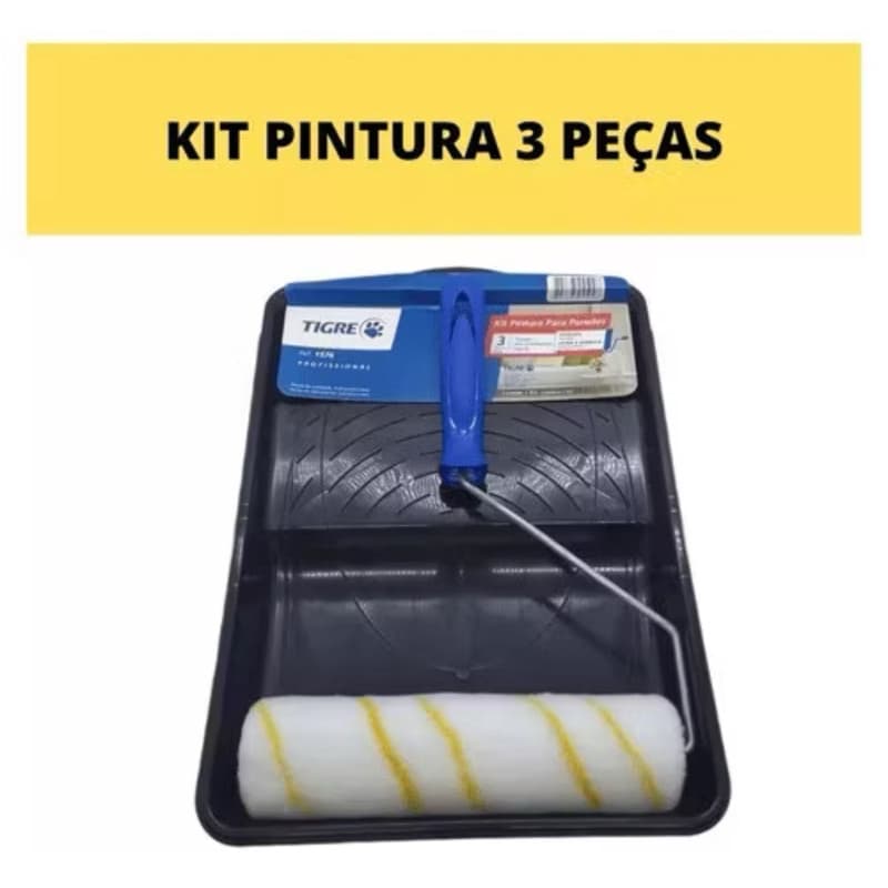 Kit Pintura Parede 3 Peças Tigre com Rolo de Pintura para Parede 23cm com Suporte e Bandeja Ref 1576