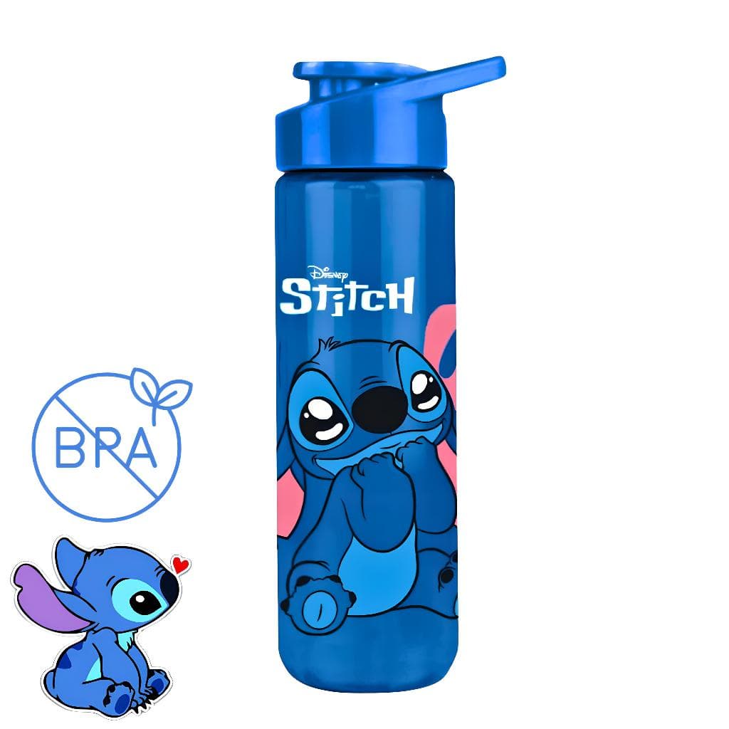 Garrafa Stitch 700ml – Plasduran Azul com Tampa – Ideal para Escola e Passeios