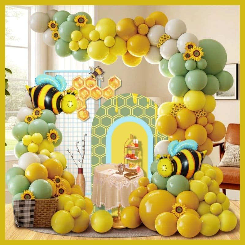 Kit 166 balões+fita+cola arco balões abelhinha arco balões abelha arco descontruido amarelo com preto