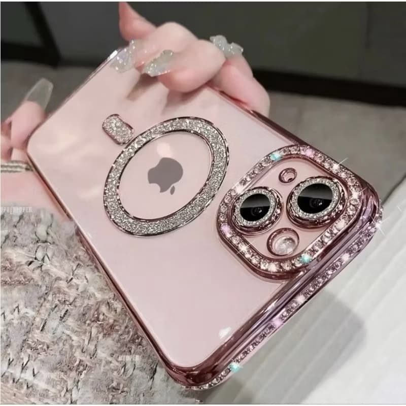 Alta Qualidade Diamante Glitter Chapeamento Claro Para Magsafe Caso iPhone  12  13  14  15  16  Pro Max Magnético Capa