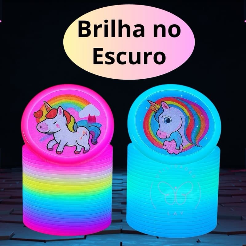 Kit 2 Molas Maluca  Coloridas com Led Unicornio Brinquedo Mola Arco Ires Presente Acende Rosa Azul…