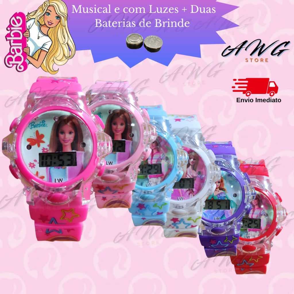 Relógio Digital Barbie com Luz LED e Música Colorido – Infantil e Fashion - Ideal para Crianças