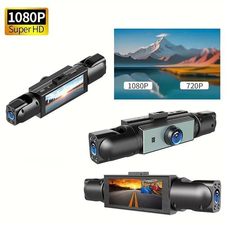 Câmera Veicular 360° V9 HD com 3 Lentes, Visão Noturna e Monitoramento 24h