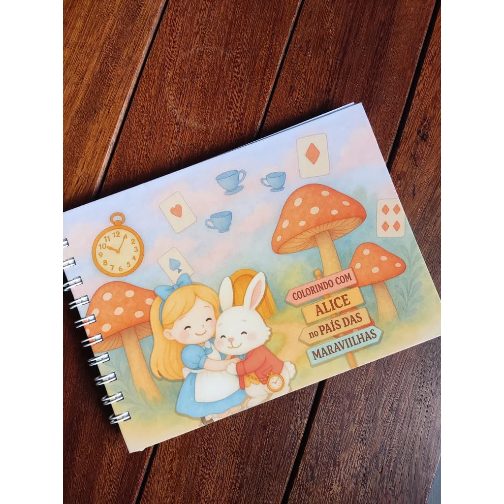 Livro de Colorir Alice no País das Maravilhas A5 Capa Dura 50 Folhas Grossas com Acetato com ou sem Nome