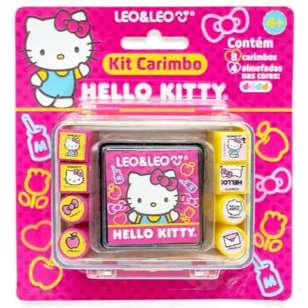 KIT CARIMBO HELLO KITTY - MALETA C/ 8 CARIMBOS + 1 ALMOFADA - LEO&LEO