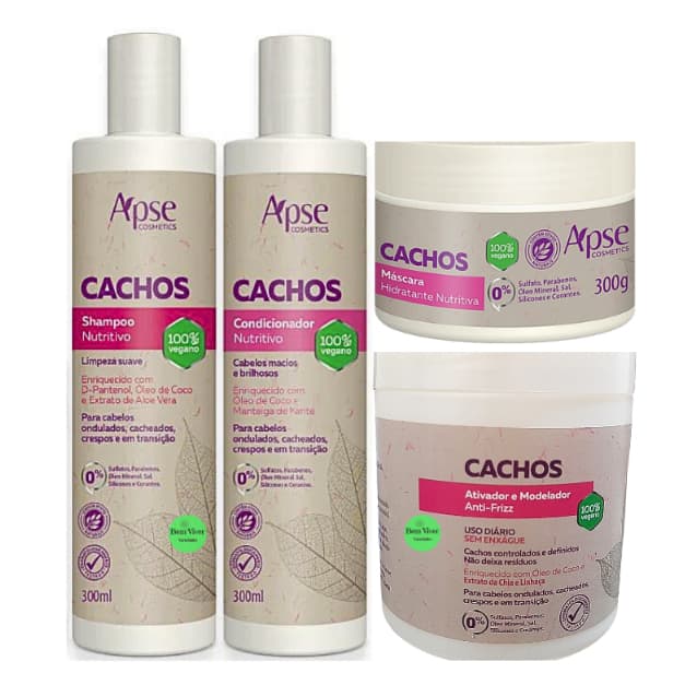 Kit Apse Cachos Shampoo + Condicionador + Mascara + Ativador de Cachos