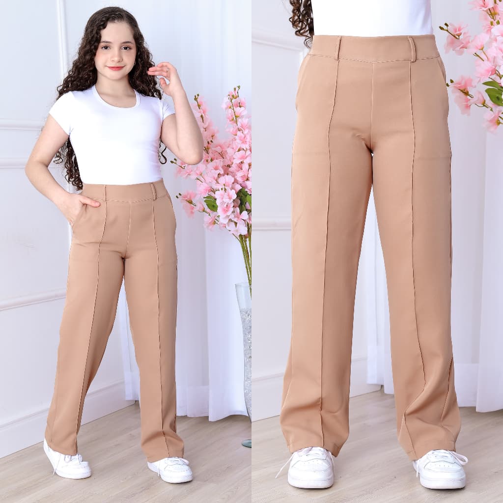 Calça Pantalona Wide Leg em Alfaiataria para Menina (NÃO ACOMPANHA CINTO) - Infantil Juvenil 12/14/16 (veste PP e P)