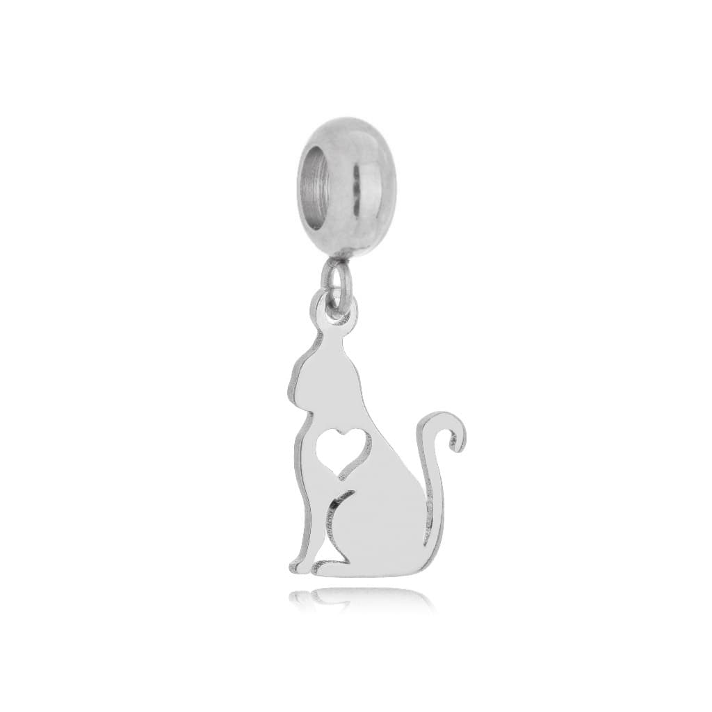 Berloque Aço Inox Gatinho Perfil Coração Vazado