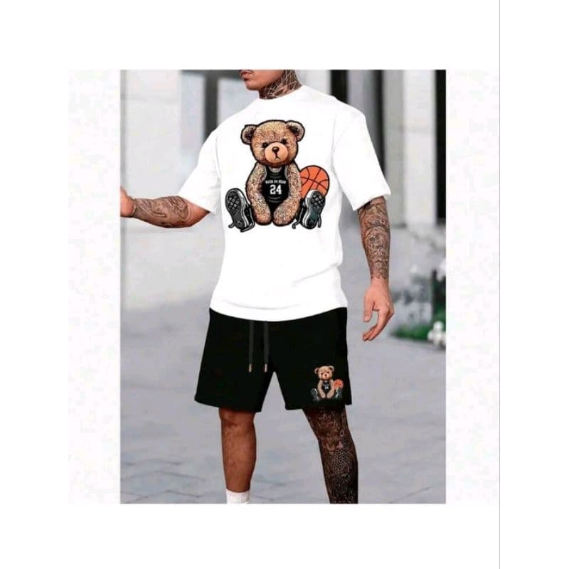kit conjunto camiseta e short tectelestampado urso basquete