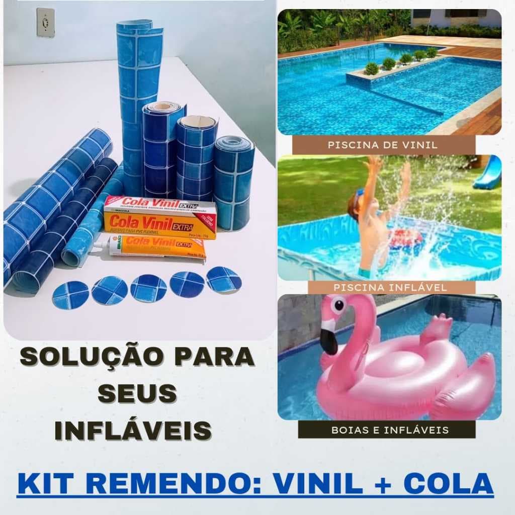 Reparo para Rasgos e Furos em Piscina de Vinil e Infláveis Kit 10 Recortes de Vinil 0,05cm x 0,05cm + Um Tubo de Cola