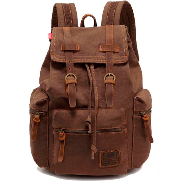 Mochila de Lona e Couro Genuíno Vintage Mochila Escola Casual Mochila de Viagem ML03
