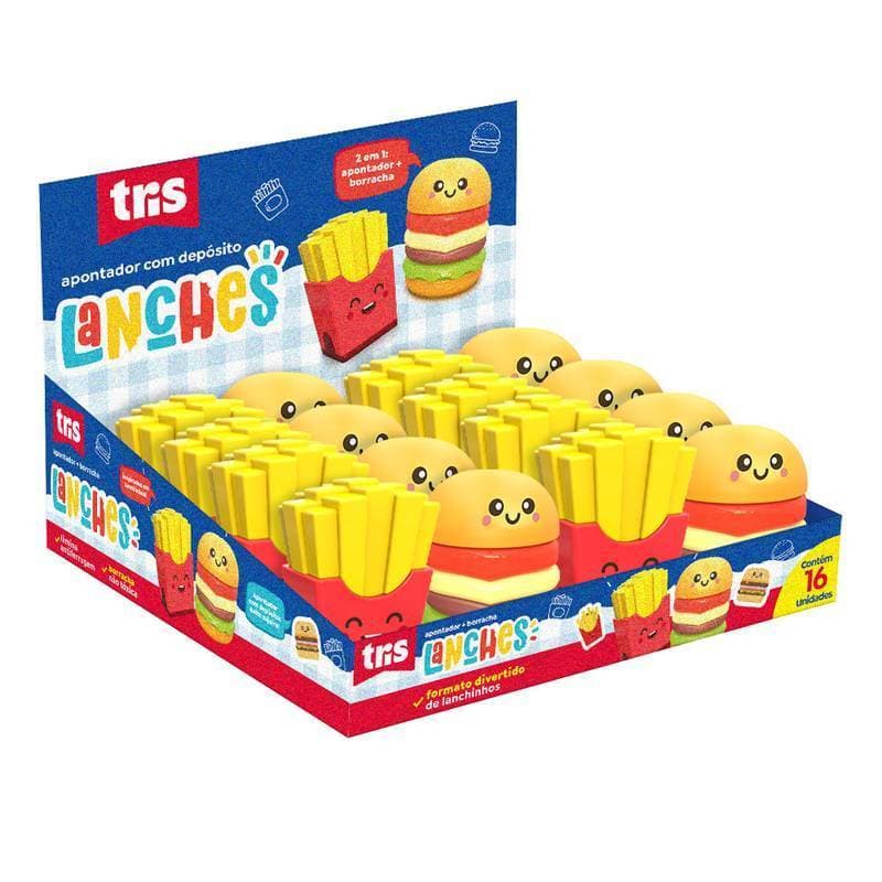 “Apontador + borracha 2 em 1 – Fast Food (Hambúrguer ou  Batata)”