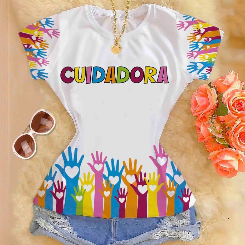 T-shirt Blusa Feminina Premium Cuidadora Profissão Trabalho Camiseta Uniforme P ao GG