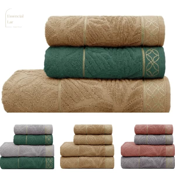 Kit/Jogo com 4 Toalhas (2 Banho + 2 Rosto)  Nativa Aveludada Alta Absorção Grossa de Algodão e Macia