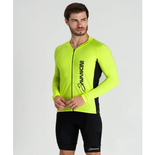 Camisa Ciclismo Masculina Amarela Flúor Manga Longa Savancini Fun (1140)