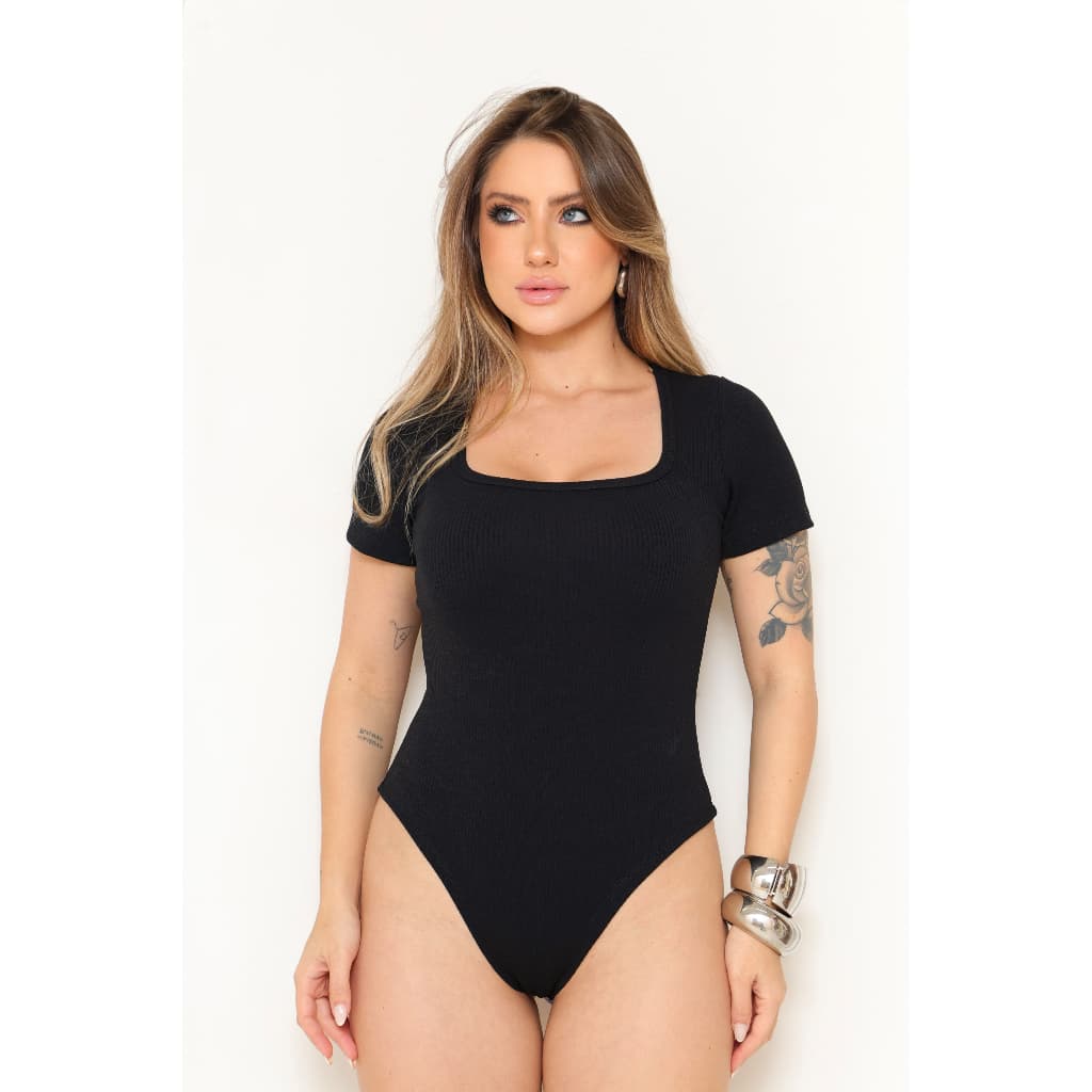 Body Manga Curta Decote Quadrado Bory Blusinha Básica Anarruga Moda Feminina Verão