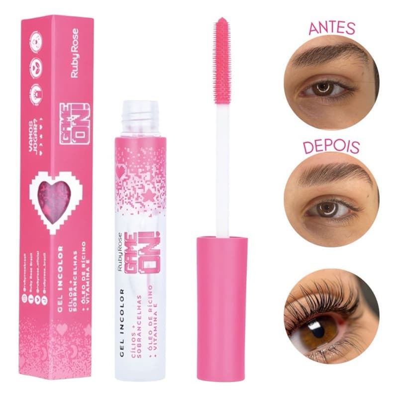 Rímel Incolor Ruby Rose Game On – Gel Fixador para Cílios e Sobrancelhas com Óleo de Rícino