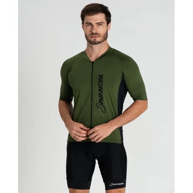 Camisa Para Ciclismo Masculina Verde Militar Savancini Fun (1110)