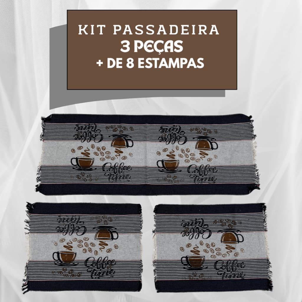 Kit Jogo de Tapete e Passadeira Cozinha 3 Peças 100% Algodão Decorativo Promoção Varias Cores