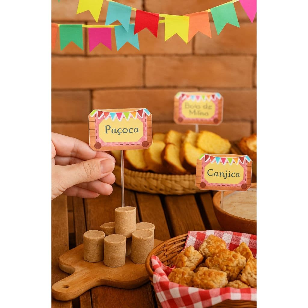 Plaquinhas para Comidas Típicas de Festa Junina – Personalizáveis - Acompanha os palitos